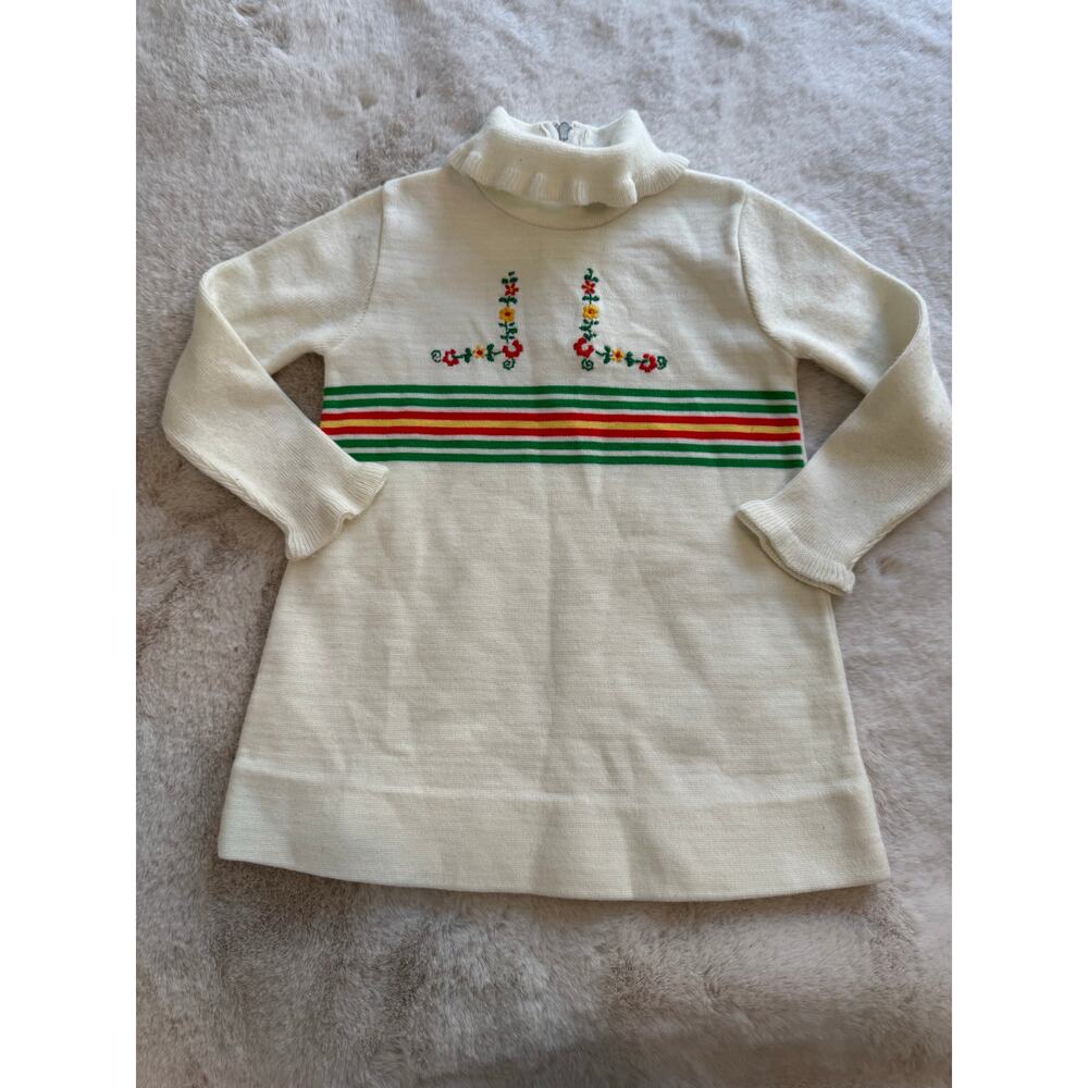 Vintage Little World Floral Striped Knit Sweater Dress Size 18 months-2T